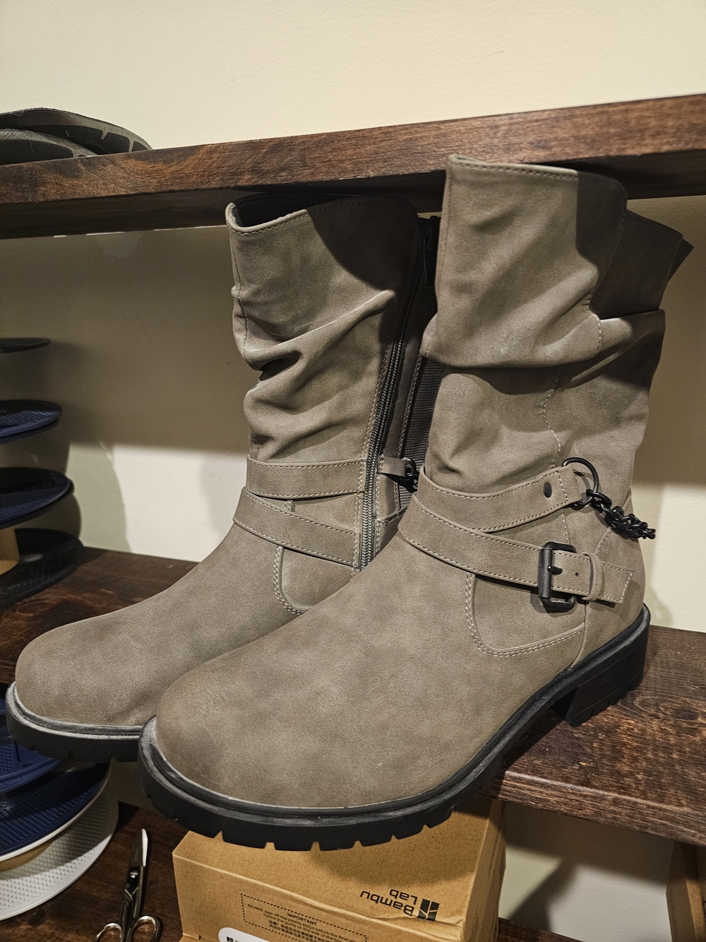 torrid Taupe Slouch Mid-Calf Combat Boots with Buckle
